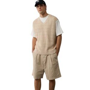 American Eagle 100% Cotton Clear Beige  Texture Knit 2024 Sweater Vest Size L